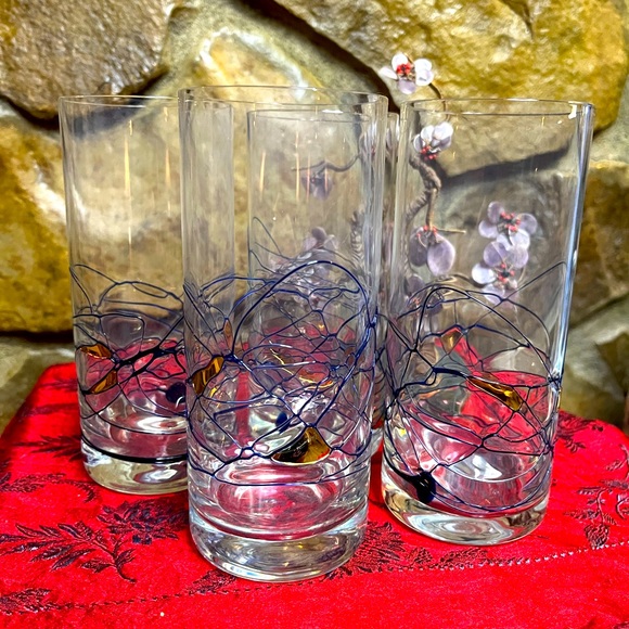 VTG MCM Romanian Crystal Mosaic Drinking Glasses Set of Four